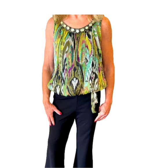 Cache Tops - Cache Blouse with Jeweled Neckline